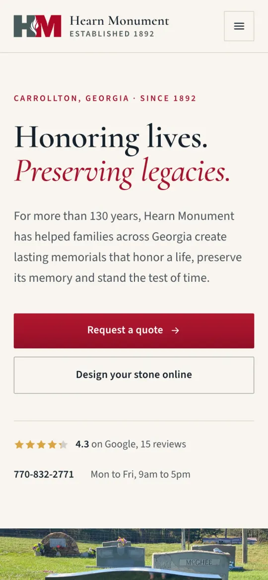 The same Hearn Monument draft on a phone.